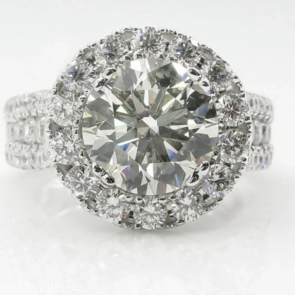 NEW Round Diamond Halo sterling silver Engagement Ring